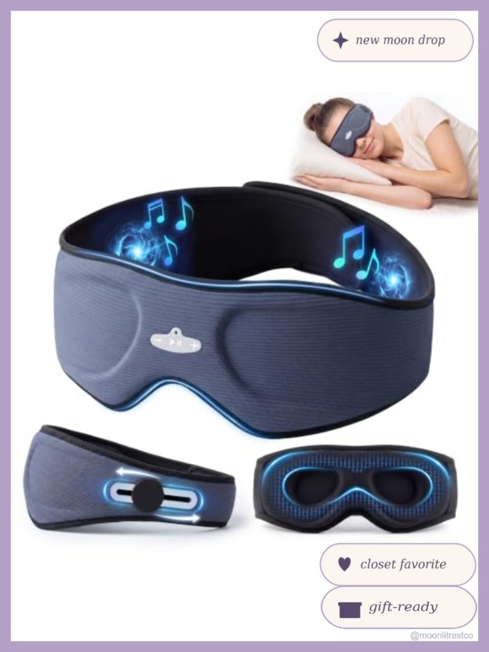 Bluetooth Sleep Mask Adjustable Speakers Memory Foam Light Blocking